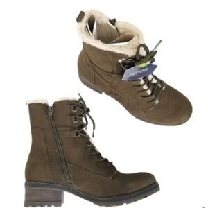 New Women's Olive Green Sonoma Sherpa Lined Combat Boots - Size 8